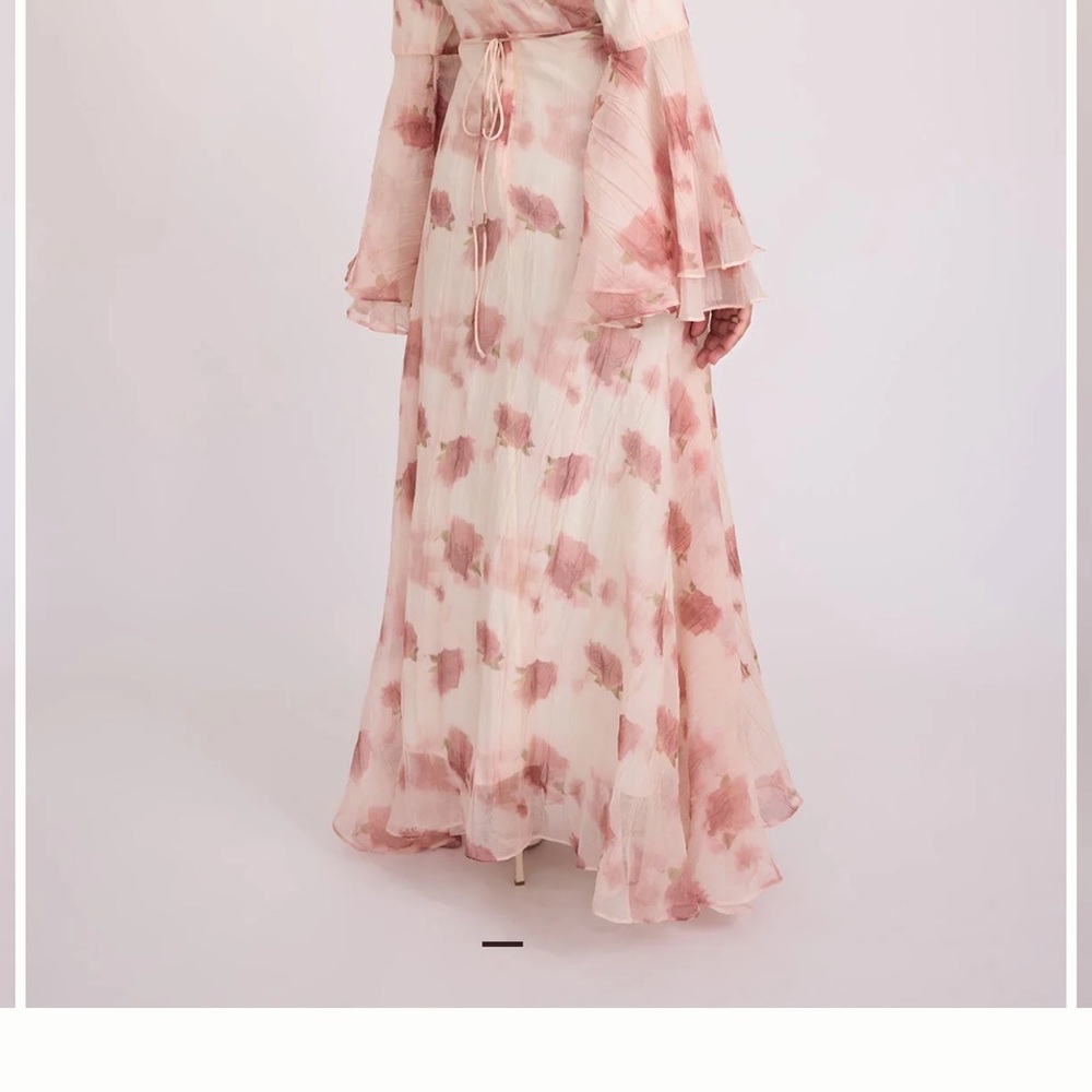 Chiffon Pink Floral Long Sleeve Pleated Maxi Dress - Picture 2 of 5